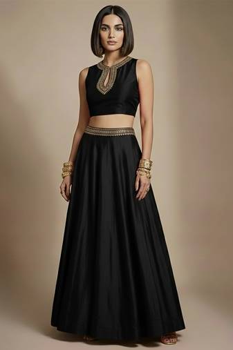 Black embroidered silk co ord set