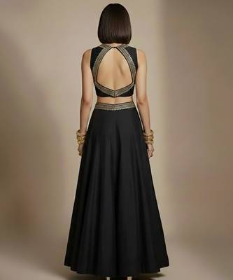 Black embroidered silk co ord set 2