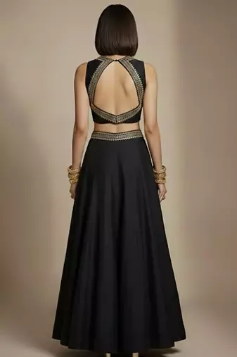 Black embroidered silk co ord set