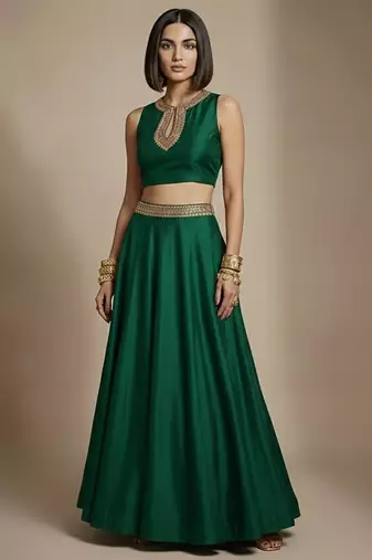 Emerald green embroidered silk co ord set