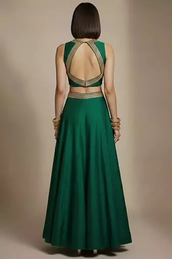 Emerald green embroidered silk co ord set