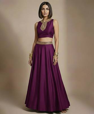 Purple embroidered silk co ord set 1