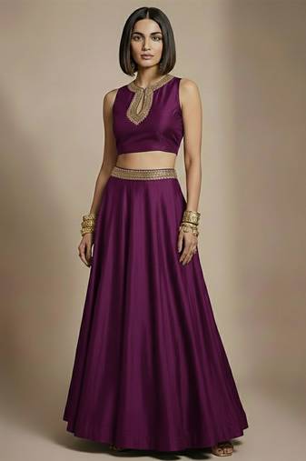 Purple embroidered silk co ord set