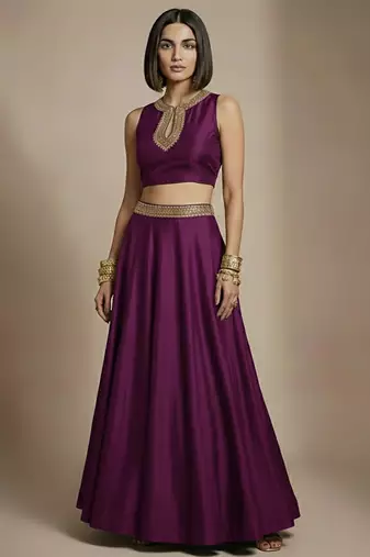 Purple embroidered silk co ord set