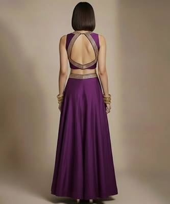 Purple embroidered silk co ord set 2