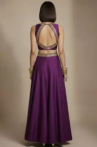 Purple embroidered silk co ord set