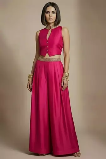 Hot pink embroidered silk co ord set