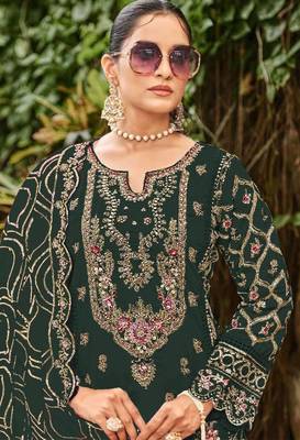 green faux georgette suit with embroidered sequin  2