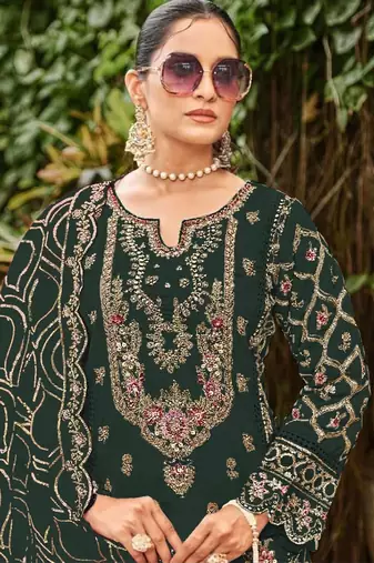 green faux georgette suit with embroidered sequin 