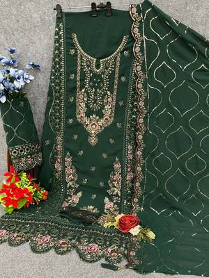 green faux georgette suit with embroidered sequin  3
