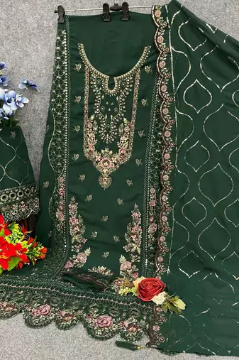 green faux georgette suit with embroidered sequin 