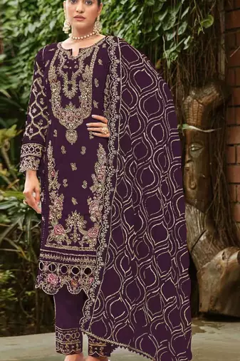 Purple faux georgette suit with embroidery & sequin work