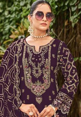 Purple faux georgette suit with embroidered sequin  2