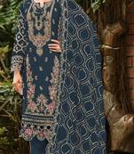 Navy faux georgette suit with embroidery & sequin work