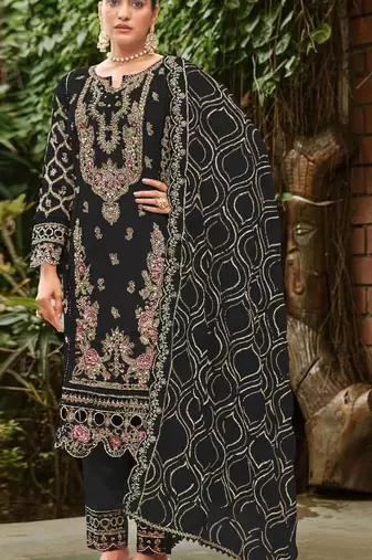 Black faux georgette suit with embroidery & sequin work