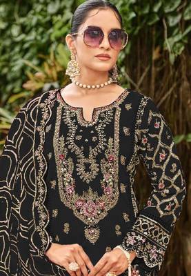 Black faux georgette suit with embroidered sequin  2