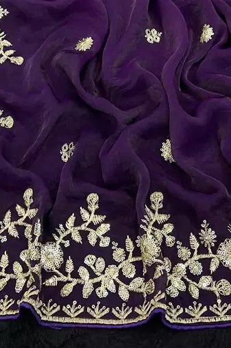 Purple color sequnce with zari Thread work with piping border chiffon Saree