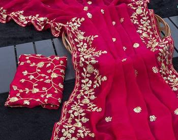 Rani Pink color sequnce with zari Thread work with piping border chiffon Saree 3