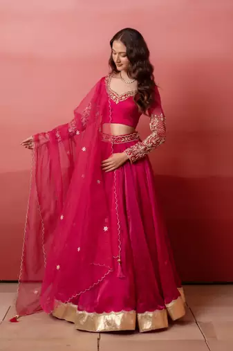 Rani Organza Handwork Gotapatti Lehenga Set with Handwork Blouse & Dupatta