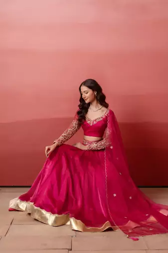 Rani Organza Handwork Gotapatti Lehenga Set with Handwork Blouse & Dupatta