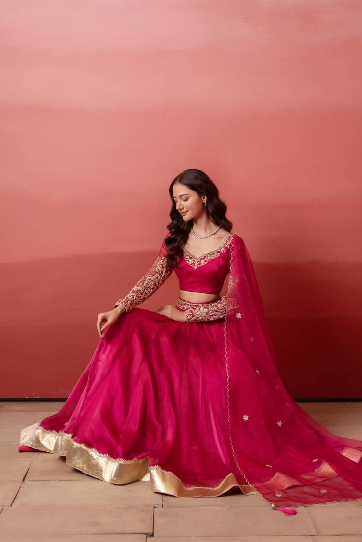 Rani Organza Handwork Gotapatti Lehenga Set with Handwork Blouse & Dupatta