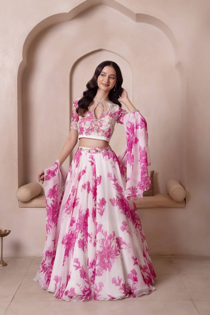 White Flamingo Chiffon Lehenga Set