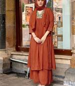 Women Ethnic Motifs Embroidered Regular Thread Work Chanderi Cotton Kurta with Palazzos & With Dupatta