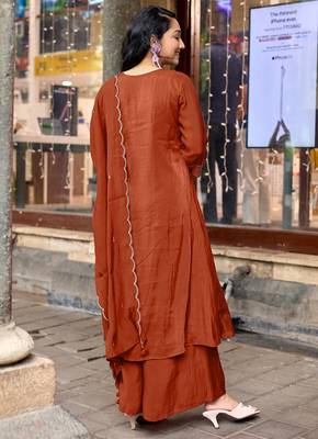 Women Ethnic Motifs Embroidered Regular Thread Work Chanderi Cotton Kurta with Palazzos & With Dupatta 2