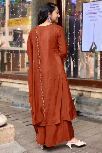 Women Ethnic Motifs Embroidered Regular Thread Work Chanderi Cotton Kurta with Palazzos & With Dupatta