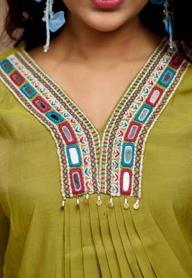 Women Ethnic Motifs Embroidered Regular Thread Work Chanderi Cotton Kurta with Palazzos & With Dupatta 5