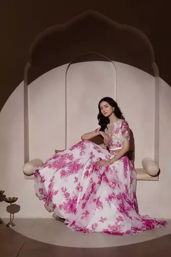 White Flamingo Chiffon Lehenga Set