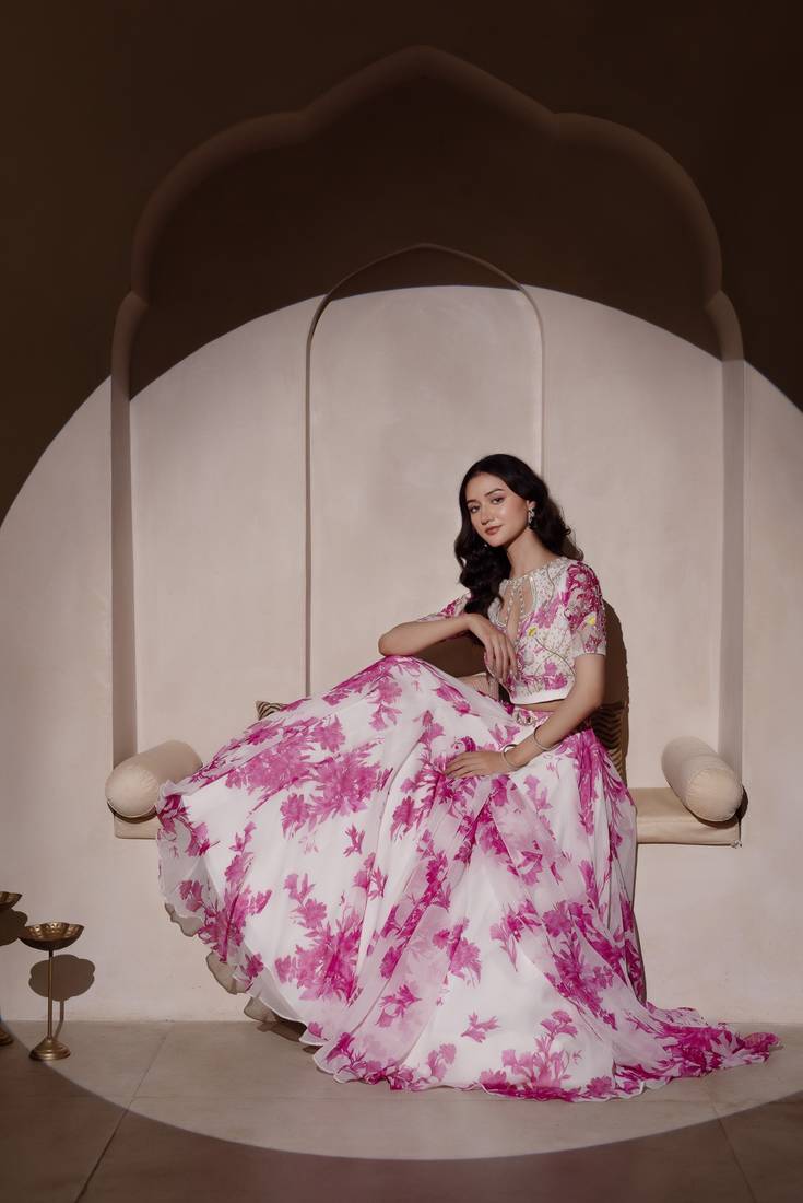 White Flamingo Chiffon Lehenga Set