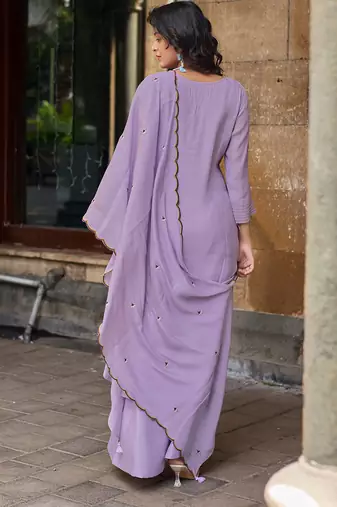 Women Ethnic Motifs Embroidered Regular Thread Work Chanderi Cotton Kurta with Palazzos & With Dupatta