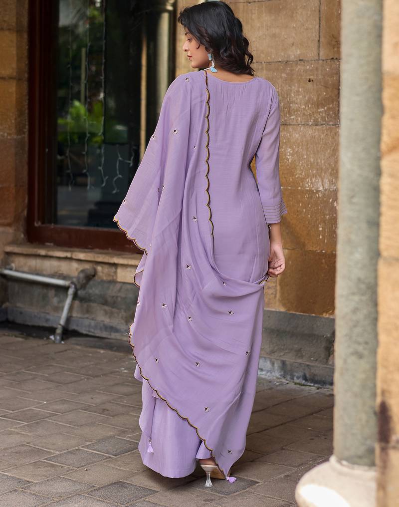 Women Ethnic Motifs Embroidered Regular Thread Work Chanderi Cotton Kurta with Palazzos & With Dupatta