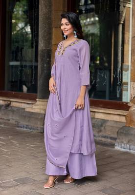 Women Ethnic Motifs Embroidered Regular Thread Work Chanderi Cotton Kurta with Palazzos & With Dupatta 3