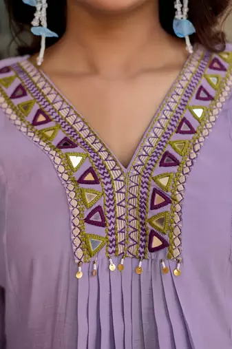 Women Ethnic Motifs Embroidered Regular Thread Work Chanderi Cotton Kurta with Palazzos & With Dupatta