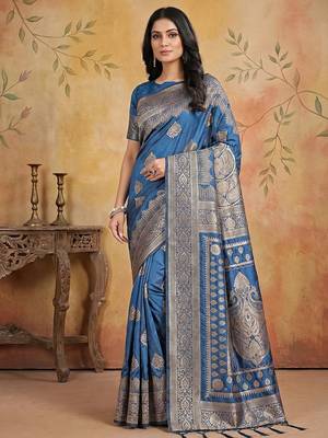Dark blue elegant silk blend soft fabric saree for women  lightweight saree 1