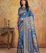 Dark blue elegant silk blend soft fabric saree for women – lightweight traditional saree