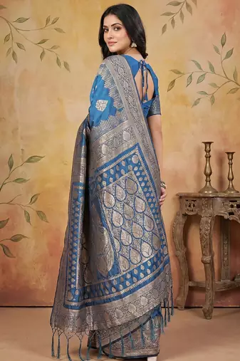 Dark blue elegant silk blend soft fabric saree for women  lightweight saree