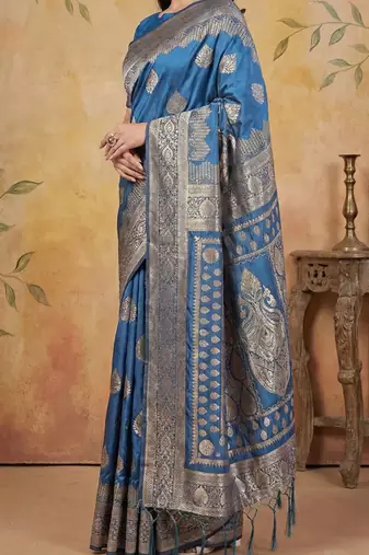 Dark blue elegant silk blend soft fabric saree for women  lightweight saree
