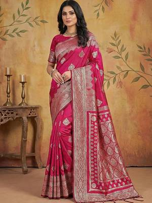 Rani pink elegant silk blend soft fabric saree for women  lightweight saree 1