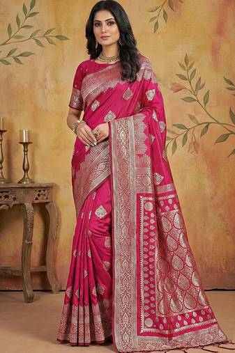 Rani pink elegant silk blend soft fabric saree for women – lightweight traditional saree