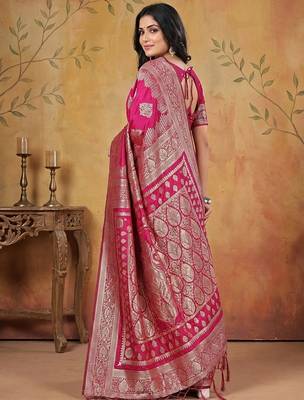 Rani pink elegant silk blend soft fabric saree for women  lightweight saree 2