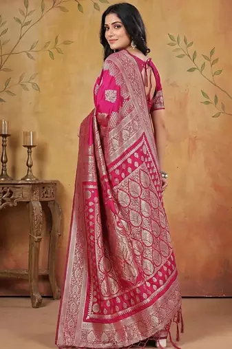 Rani pink elegant silk blend soft fabric saree for women  lightweight saree