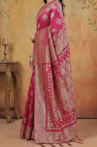 Rani pink elegant silk blend soft fabric saree for women  lightweight saree