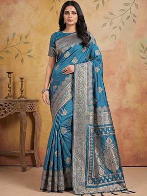 Sky blue elegant silk blend soft fabric saree for women  lightweight saree 1