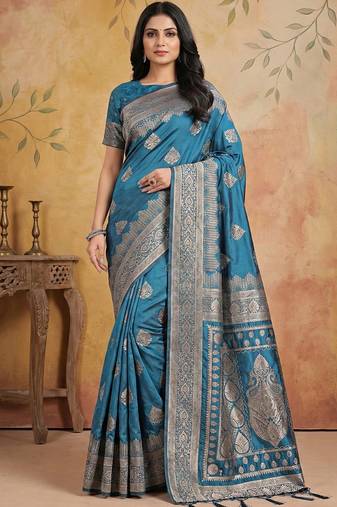 Sky blue elegant silk blend soft fabric saree for women – lightweight traditional saree