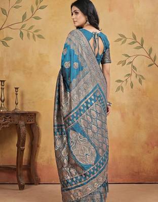 Sky blue elegant silk blend soft fabric saree for women  lightweight saree 2