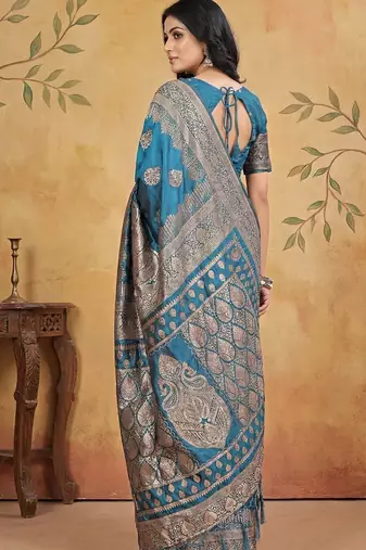 Sky blue elegant silk blend soft fabric saree for women  lightweight saree