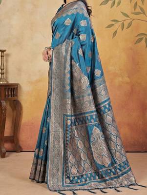 Sky blue elegant silk blend soft fabric saree for women  lightweight saree 3